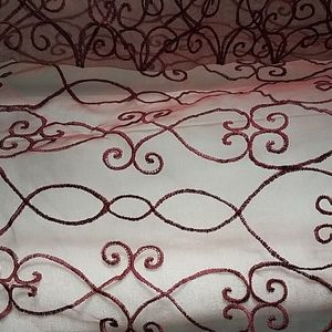 4 Sheer Rod Curtain Panels 41 x 80 Embroidered Burgandy